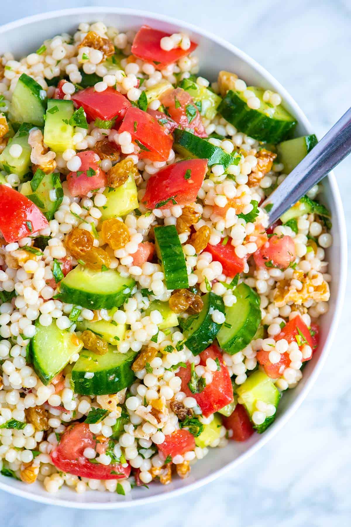 Couscous salad, with tomatoes and cucumbers.