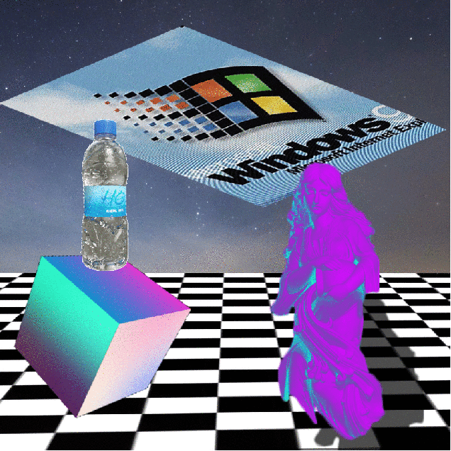 image of windows98 and water bottle